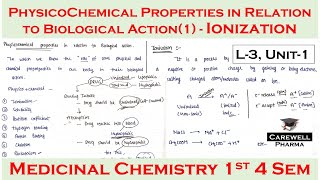 physicochemical properties in relation to biological action Part1  L3 U1  Medicinal Chem 1 [upl. by Ahsiener]