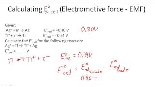 Calculating E°cell Electromotive force  EMF [upl. by Loftis]