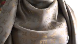 Authentic Louis Vuitton LV Monogram Shine Scarf Shawl Review Unboxing Beige Buy [upl. by Bunder]