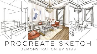 How to use Procreate to quickly sketch an interior design living room perspective [upl. by Noside]