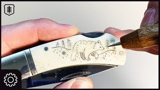 I Try Etching a Bear on a BONE KNIFE HANDLE  Art of SCRIMSHAW [upl. by Eibrad294]