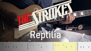 The Strokes  Reptilia  Guitar Cover With Tabs tutorial  Backing Track [upl. by Pernick883]