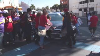 Man drives through protesters blocking road in Southern California [upl. by Pytlik]