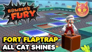 Bowsers Fury  Fort Flaptrap  All Cat Shine Locations Walkthrough [upl. by Enerod]