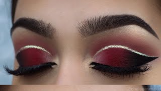 tutorial  Red cut crease  glitter [upl. by Wilmott483]