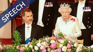 The Queen gives a speech at the State Banquet  Spain State Visit [upl. by Nythsa]