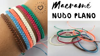 PULSERA MACRAME fácil  NUDO PLANO ♥ PULSERAS de HILO [upl. by Ilah49]