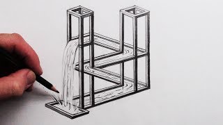 How to Draw The Impossible Waterfall 3D Optical Illusion [upl. by Donni]