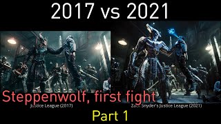 Justice League 2017 vs 2021 Steppenwolf first fight against JL sidebyside comparison part 1 [upl. by Llerat136]