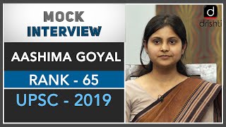 IAS Topper Aashima Goyal Rank  65 UPSC CSE 2019  Mock Interview [upl. by Abdu101]