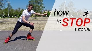 How to stop on inline skates  rollerblades  3 stops for beginners tutorial [upl. by Ailadgim]