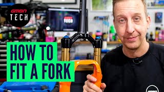 How To Cut And Install A New Bike Fork  Fitting A Mountain Bike Fork At Home [upl. by Ahsatniuq]