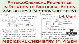 Solubility  Partition Coefficient  physicochemical properties P2  L4 U1  Medicinal Chem 1 [upl. by Magdalena]