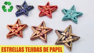 Cómo hacer ESTRELLAS de PAPEL tejidas Manualidades de Navidad [upl. by Orapma656]