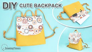 DIY CUTE BACKPACK TUTORIAL  How to make a bag with cover and pockets sewingtimes [upl. by Erminie]