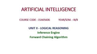 Forward Chaining  ARTIFICIAL INTELLIGENCE 15A05606  Unit ii  Logical Reasoning [upl. by Krisha]