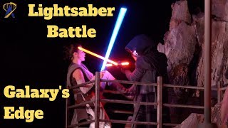 Star Wars Lightsaber Battle and Stunt Show in Galaxys Edge during media event [upl. by Adigirb]