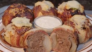 How to BBQ Bacon Meatball Stuffed Onions  Recipe [upl. by Hebbe932]