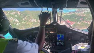 Winair Cockpit view Landing at St Barths AirPort SBHTFFJ [upl. by Jocko]