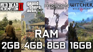 2GB vs 4GB vs 8GB vs 16GB RAM  Test in 7 Games [upl. by Akkin]