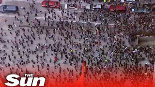 Protesters in Chicago clash with police  aerial view [upl. by Mattias]