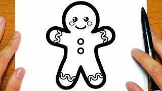 HOW TO DRAW AND COLOR A CUTE GINGERBREAD MAN FOR CHRISTMAS  Easy drawings [upl. by Ljoka804]