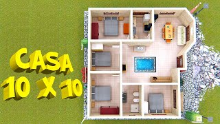 Plano de Casa de Campo 10x10 mts  House Plan 10x10 [upl. by Aurelius392]