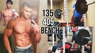 135 LBS  405 LBS BENCH PRESS TRANSFORMATION  1420 YEARS OLD [upl. by Htennek]