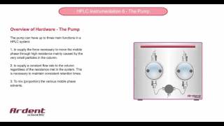 HPLC Instrumentation 6  Pump Overview [upl. by Ednarb]