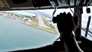 HILLSIDE Approach Winair DHC6 Twin Otter Cockpit Landing in St Maarten [upl. by Lorou]