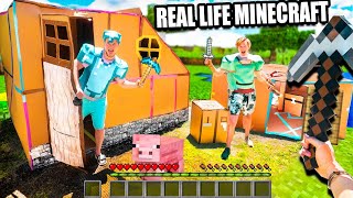 REAL LIFE MINECRAFT BOX FORT HOUSE BATTLE CHALLENGE Papa Jake Vs Logan [upl. by Eyma583]