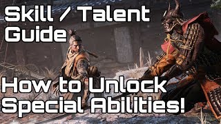 SEKIRO Skill  Talent Guide amp How to Unlock Shinobi Prosthetic Esoteric Texts [upl. by Nywroc]