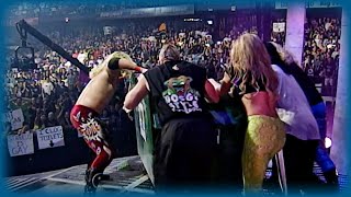 The Dudley Boyz are thrown off stage in a dumpster SmackDown June 15 2000 [upl. by Reffinnej857]