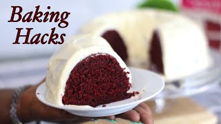 How to Make a Bakery Style RED VELVET CAKE from a Box Cake Mix using BASIC BAKING HACKS DUNCANHINES [upl. by Yellek710]