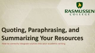 Quoting Paraphrasing Summarizing in APA [upl. by Sevart275]