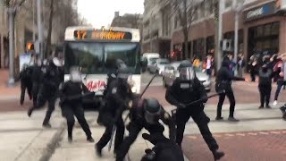 GRAPHIC LANGUAGE WARNING Police move in on protestors in downtown Portland [upl. by Bonns]