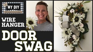 Floral Swag Wreath using wire hanger  Door Swag  Walmart amp Dollar Tree DIY [upl. by Etnauj59]