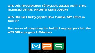 WPS Ofis programına Türkçe Dil paketiniWindowsda entegre etme işlemi [upl. by Aneras]