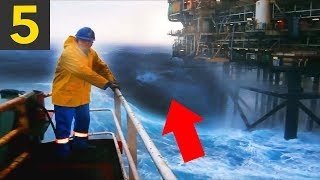 Top 5 MASSIVE Waves VS Oil Rigs  heavy seas [upl. by Kerk188]