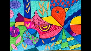 Art Tutorial Cubist Drawing  Pablo Picasso  Grades 34 [upl. by Eniamzaj]