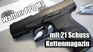 Walther PPQ M2 mit 21 Schuss Kettenmagazin von Umarex 45 mm Diabolo Druckluftwaffe [upl. by Ednargel204]