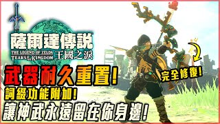 【薩爾達傳說 王國之淚】武器耐久度重置方式 超簡單 武器不再損壞消失 外加詞綴功能 小攻略系列  莎皮塞維爾 [upl. by Nwahsak132]