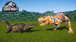 TYRANNOSAURUS REX VS DEINOSUCHUS CROCODILE  JURASSIC DINOSAUR BATTLE  JURASSIC WORLD EVOLUTION [upl. by Engis]