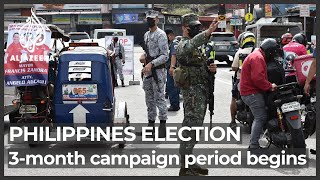 Philippines kicks off threemonth presidential election campaign [upl. by Adidnac]