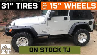 Stock TJ Wrangler  31x105R15  15x8 Wheels  WampT Fitment [upl. by Ylehsa]