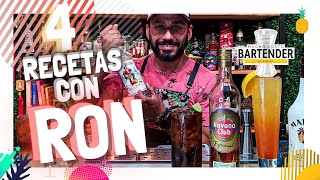 4 COCTELES FAMOSOS CON RON ✅  TUTORIAL  COMÓ UN BARTENDER [upl. by Kopans]