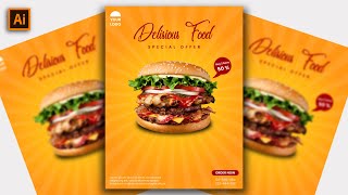 Restaurant Flyer Design  Illustrator Tutorial  Food Flyer  MAK Visuals [upl. by Emarej]