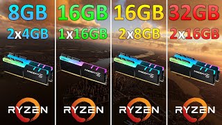 8GB2x4GB vs 16GB1x16GB vs 16GB2x8GB vs 32GB2x16GB  Test in 10 Games  1080p and 1440p [upl. by Keri459]